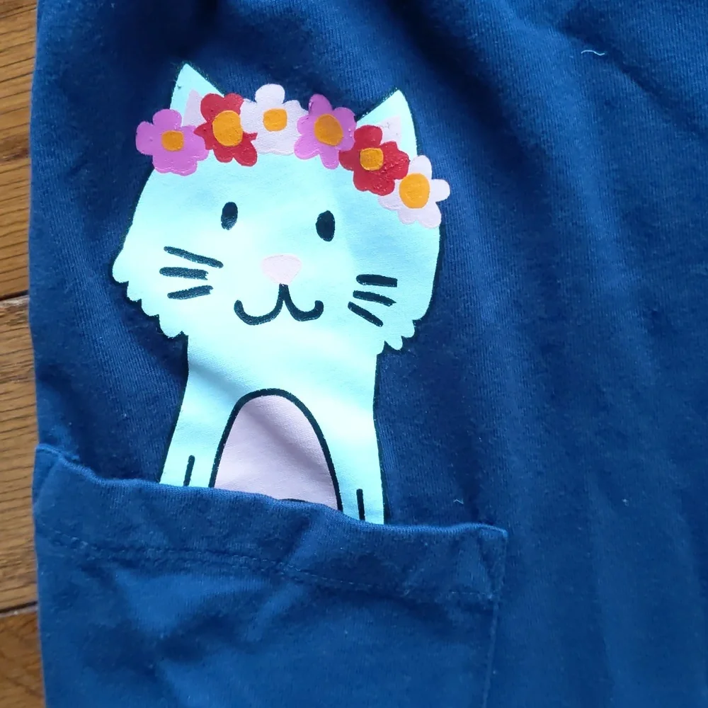 Size 8 Hanna Andersson long sleeve cotton dress with cat in pocket details